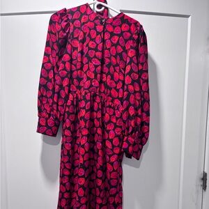 Who What Wear Red and Pink Leaf Dress